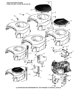 Kt740-3100 Blower Housing Diagram and Parts List for KT740-3100  Cub Cadet Lawn Tractor